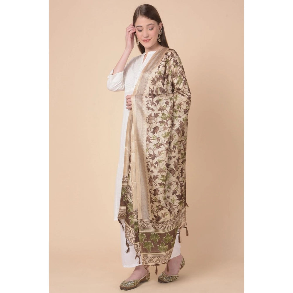 Women's Art Silk Printed Dupatta (Gold, Length: 2.25 to 2.50 Mtr)