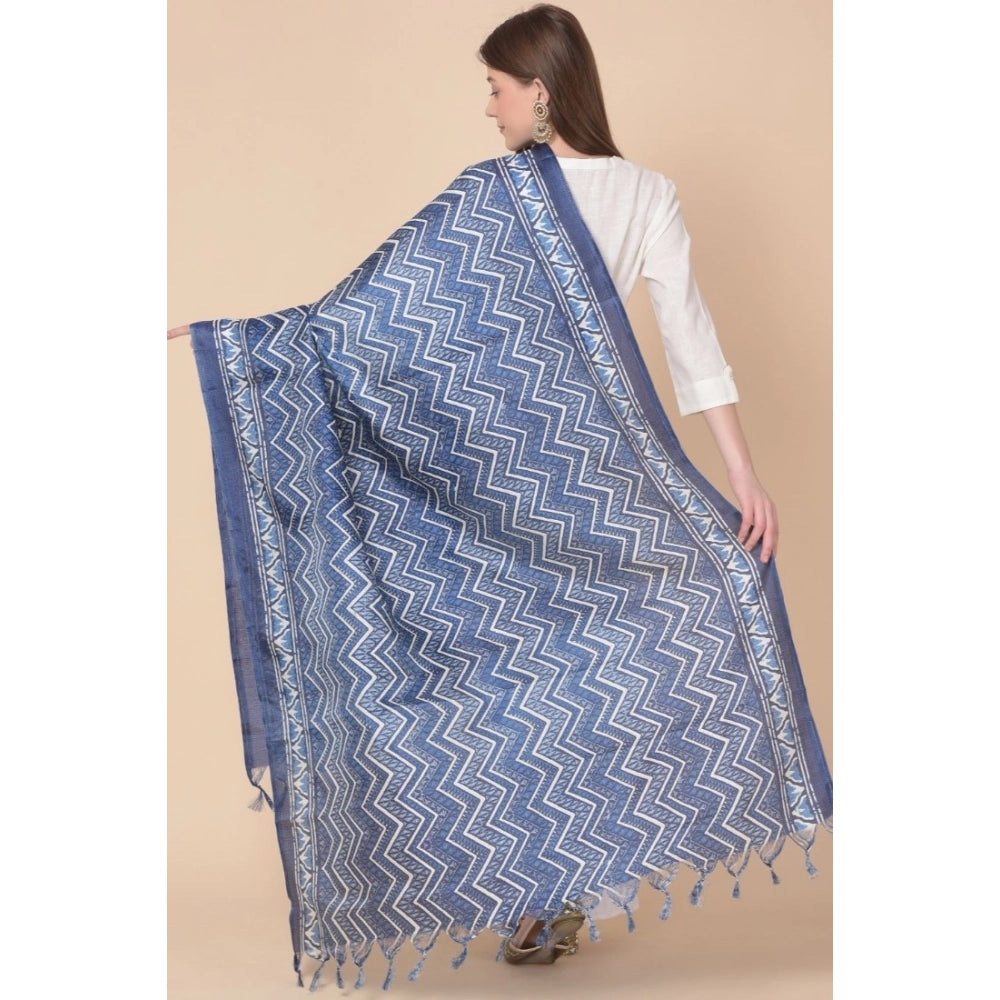 Women's Art Silk Printed Dupatta (Blue, Length: 2.25 to 2.50 Mtr)