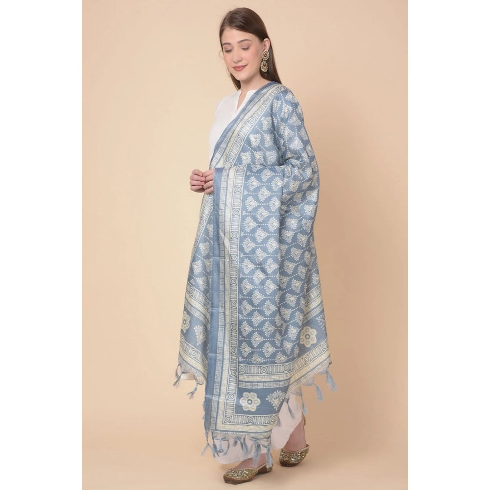 Women's Art Silk Printed Dupatta (Grey, Length: 2.25 to 2.50 Mtr)