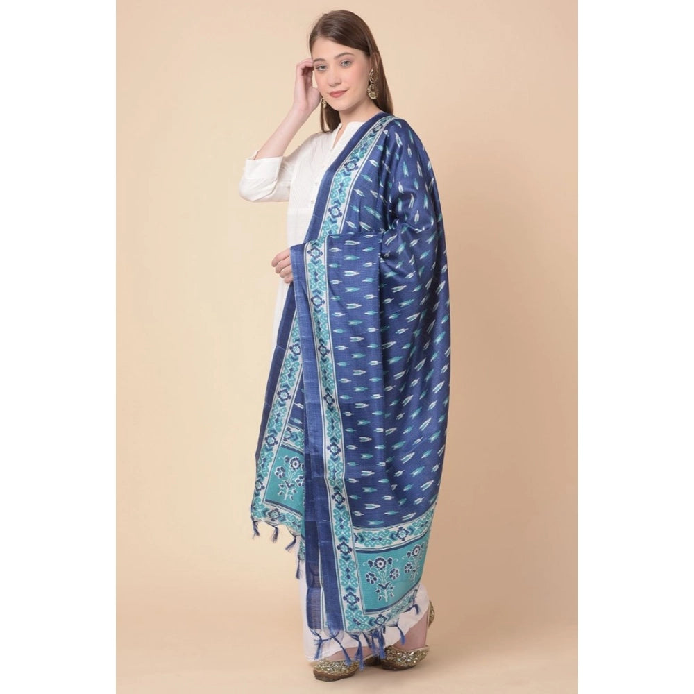 Women's Art Silk Printed Dupatta (Blue, Length: 2.25 to 2.50 Mtr)