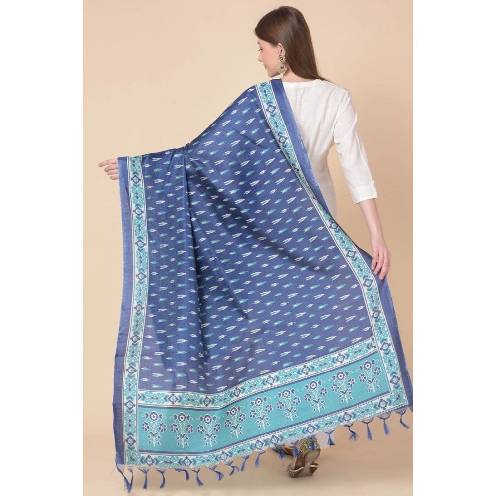 Women's Art Silk Printed Dupatta (Blue, Length: 2.25 to 2.50 Mtr)