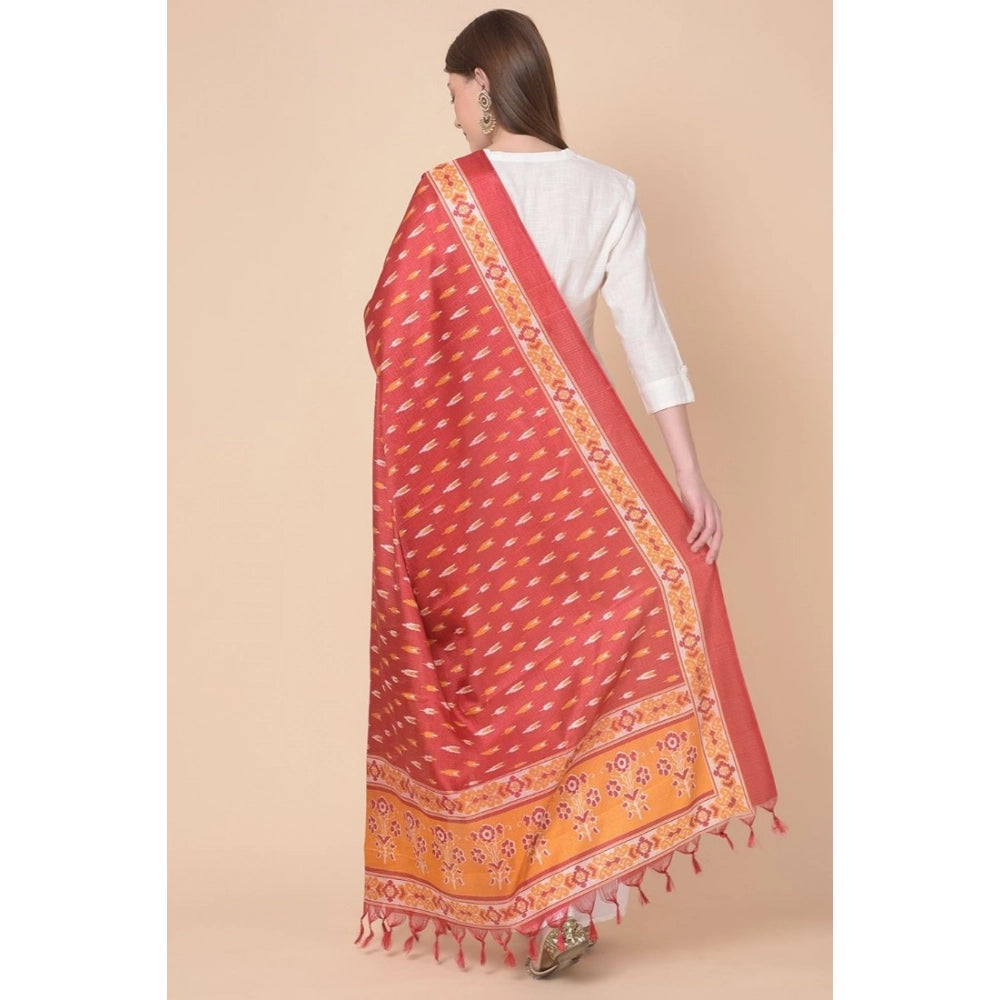 Women's Art Silk Printed Dupatta (Red, Length: 2.25 to 2.50 Mtr)