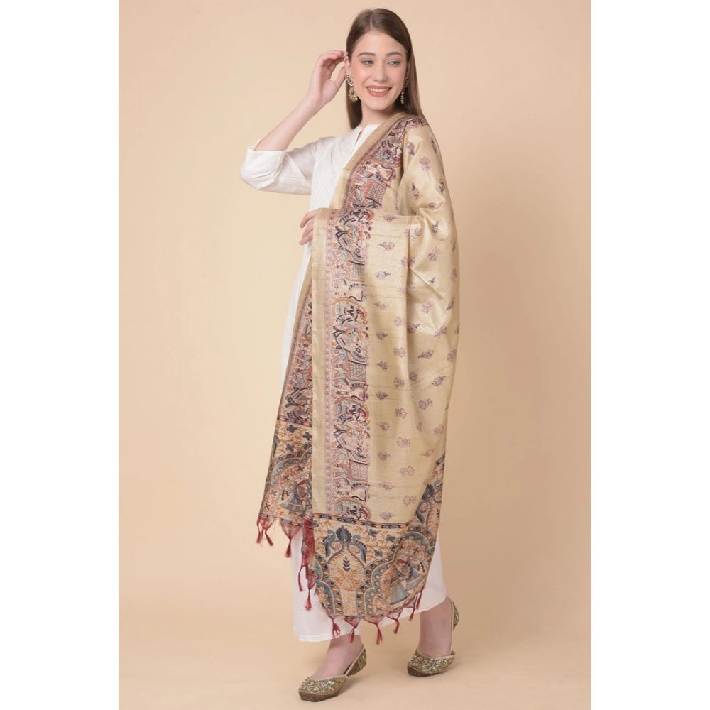 Women's Art Silk Printed Dupatta (Gold, Length: 2.25 to 2.50 Mtr)
