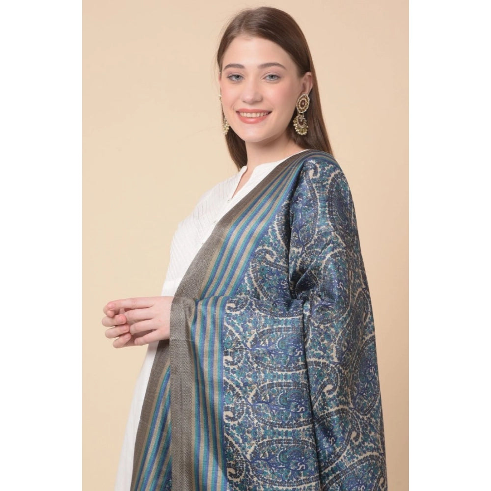 Women's Art Silk Printed Dupatta (Blue, Length: 2.25 to 2.50 Mtr)