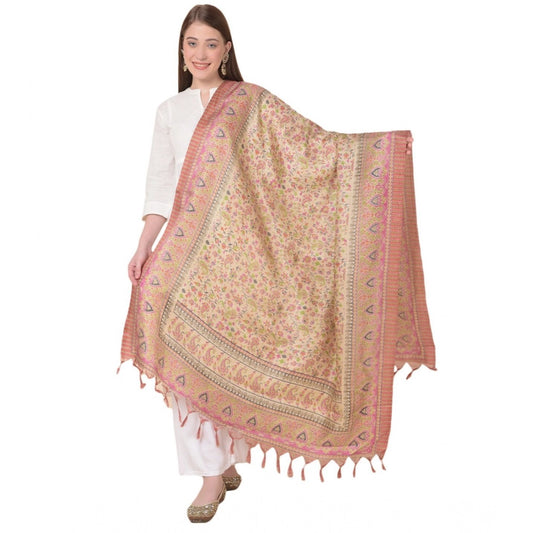 Women's Art Silk Printed Dupatta (Pink, Length: 2.25 to 2.50 Mtr)