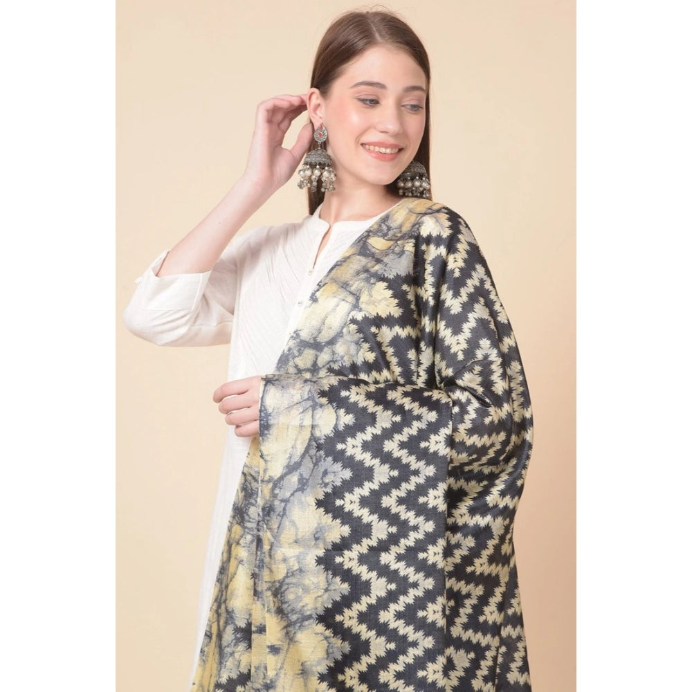 Women's Art Silk Printed Dupatta (Black, Length: 2.25 to 2.50 Mtr)