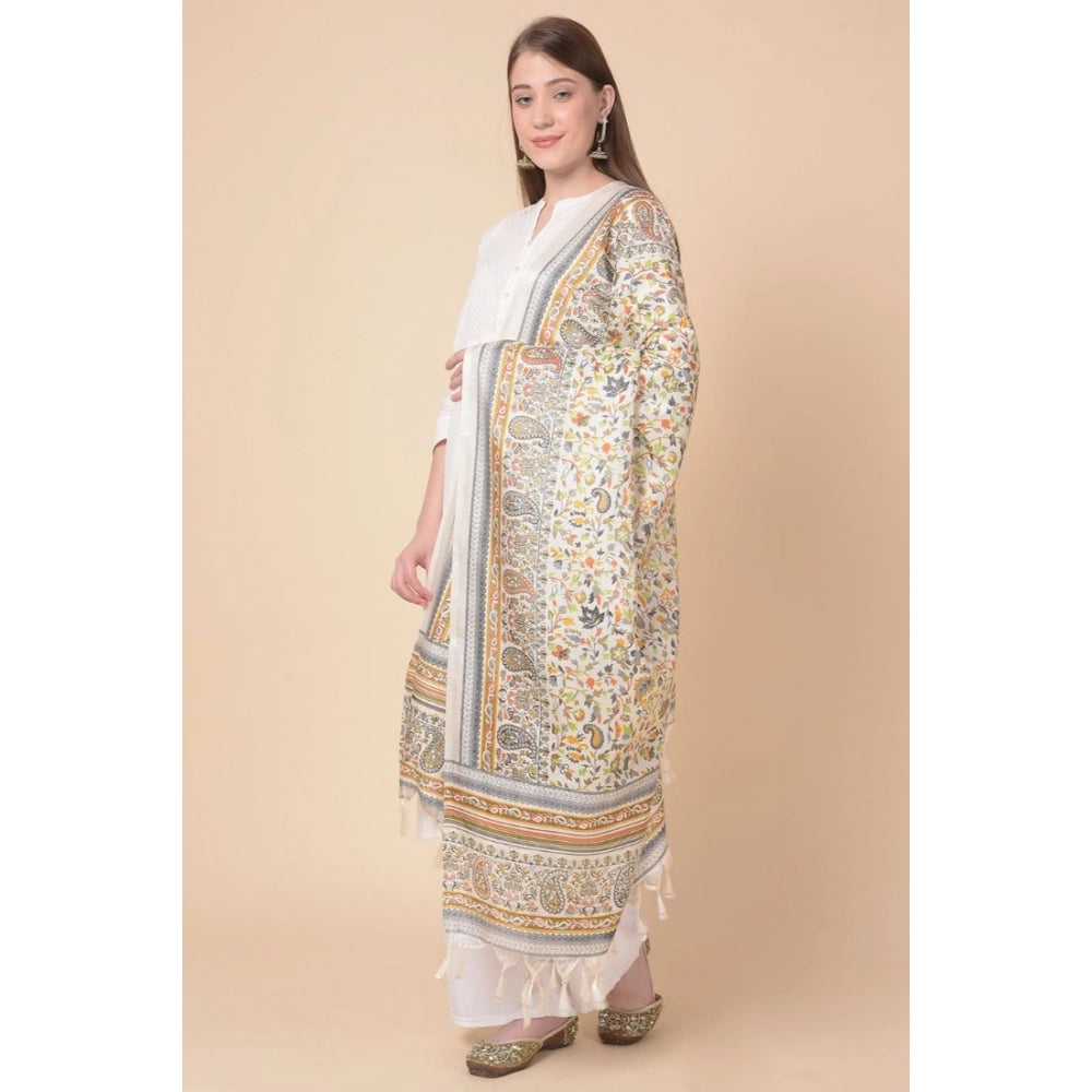 Women's Art Silk Printed Dupatta (White, Length: 2.25 to 2.50 Mtr)