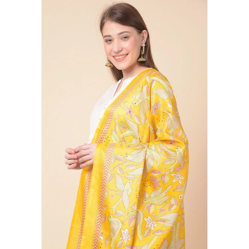 Women's Art Silk Printed Dupatta (Yellow, Length: 2.25 to 2.50 Mtr)