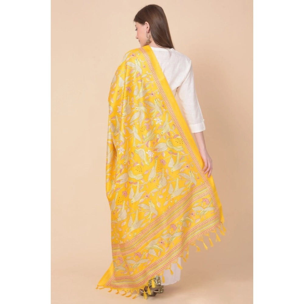 Women's Art Silk Printed Dupatta (Yellow, Length: 2.25 to 2.50 Mtr)