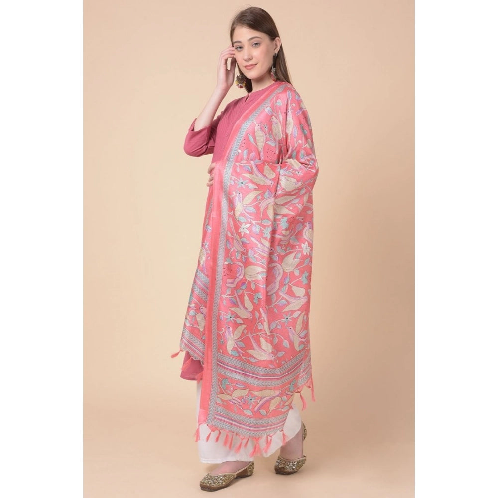 Women's Art Silk Printed Dupatta (Pink, Length: 2.25 to 2.50 Mtr)