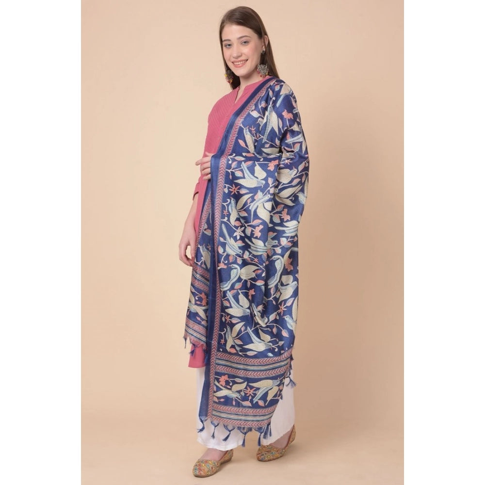 Women's Art Silk Printed Dupatta (Blue, Length: 2.25 to 2.50 Mtr)