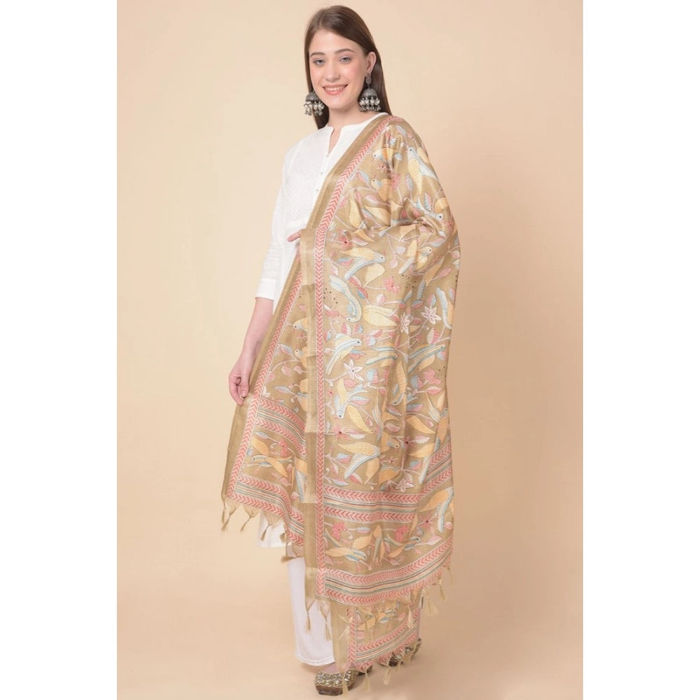 Women's Art Silk Printed Dupatta (Light Brown, Length: 2.25 to 2.50 Mtr)