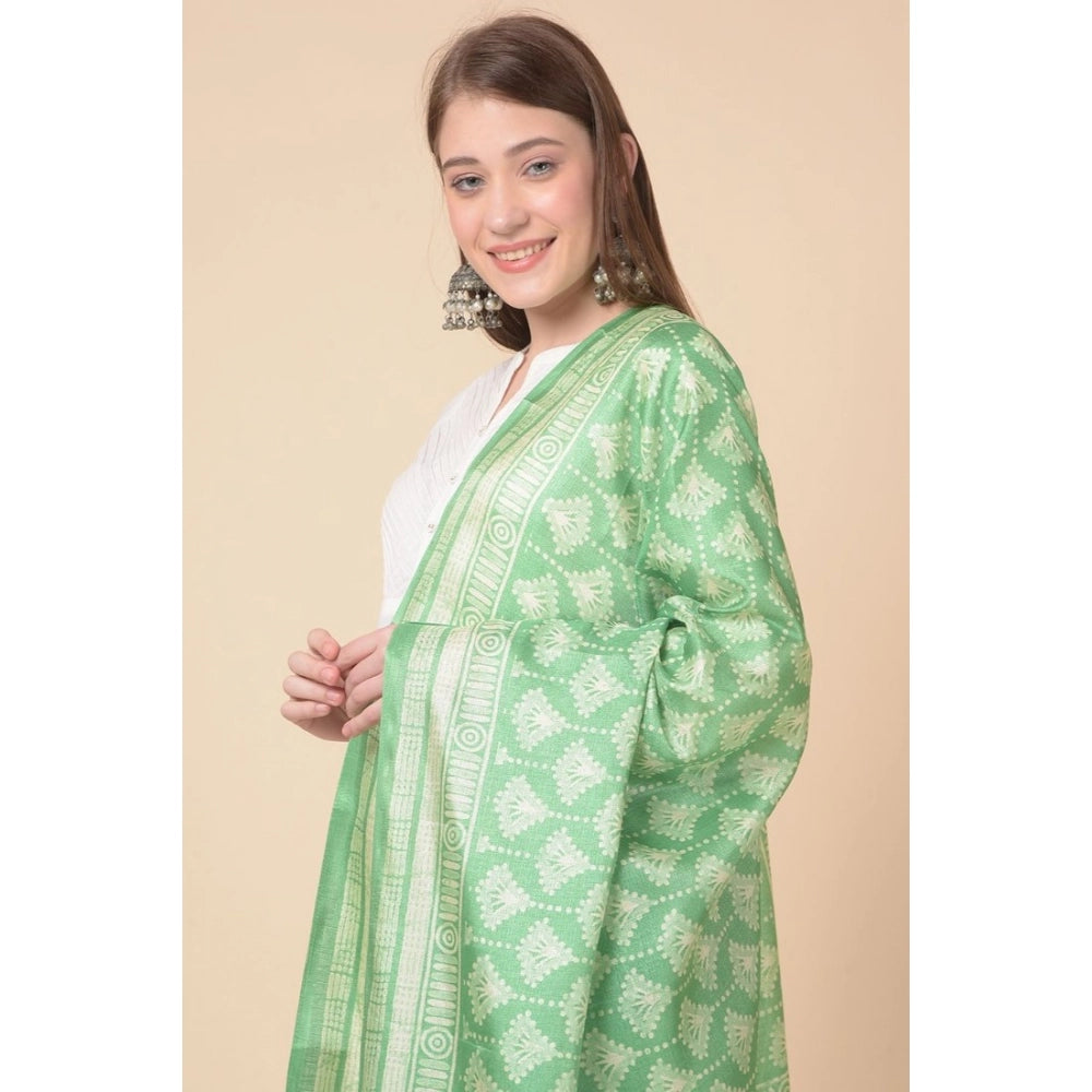 Women's Art Silk Printed Dupatta (Light Green, Length: 2.25 to 2.50 Mtr)