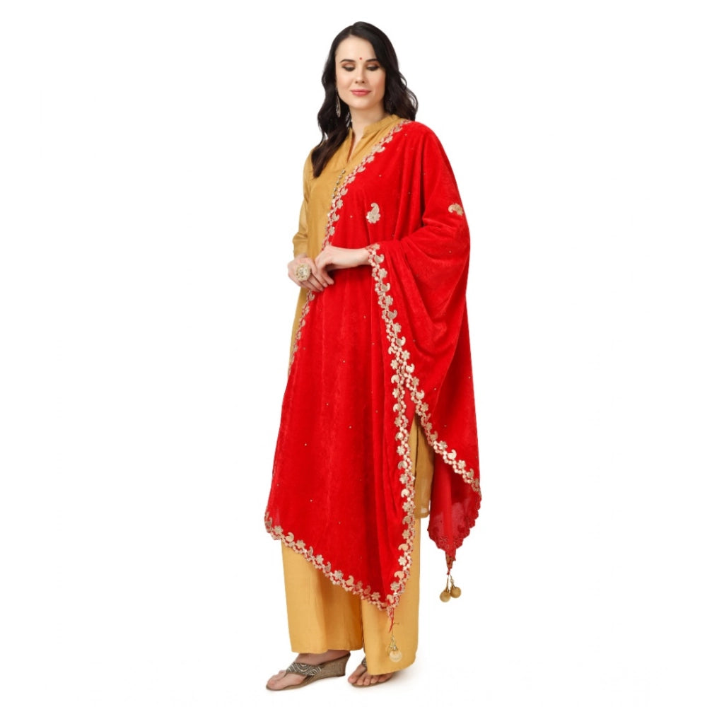Women's Velvet Gotta Patti Dupatta (Red, Length: 2.25 to 2.50 Mtr)