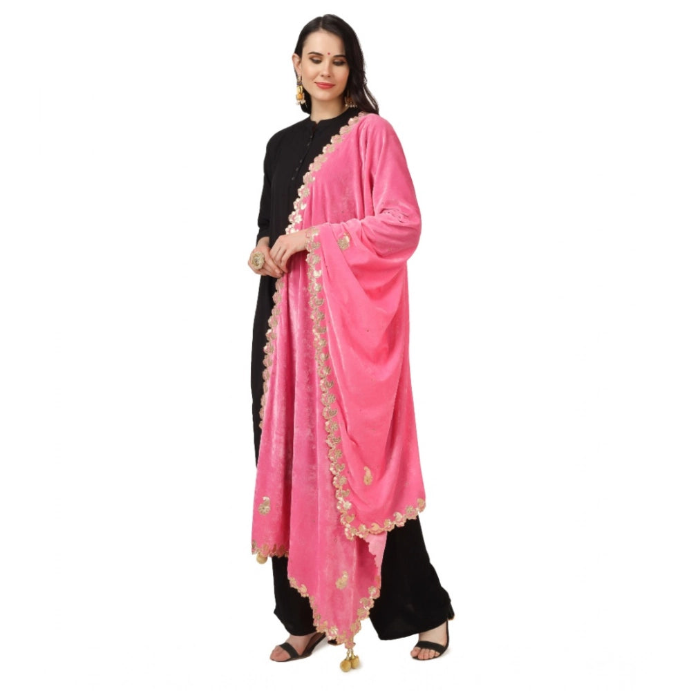 Women's Velvet Gotta Patti Dupatta (Pink, Length: 2.25 to 2.50 Mtr)