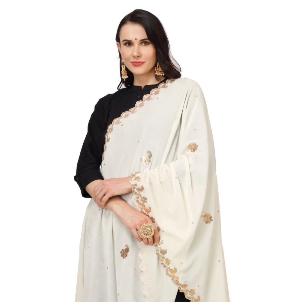 Women's Velvet Gotta Patti Dupatta (Off White, Length: 2.25 to 2.50 Mtr)