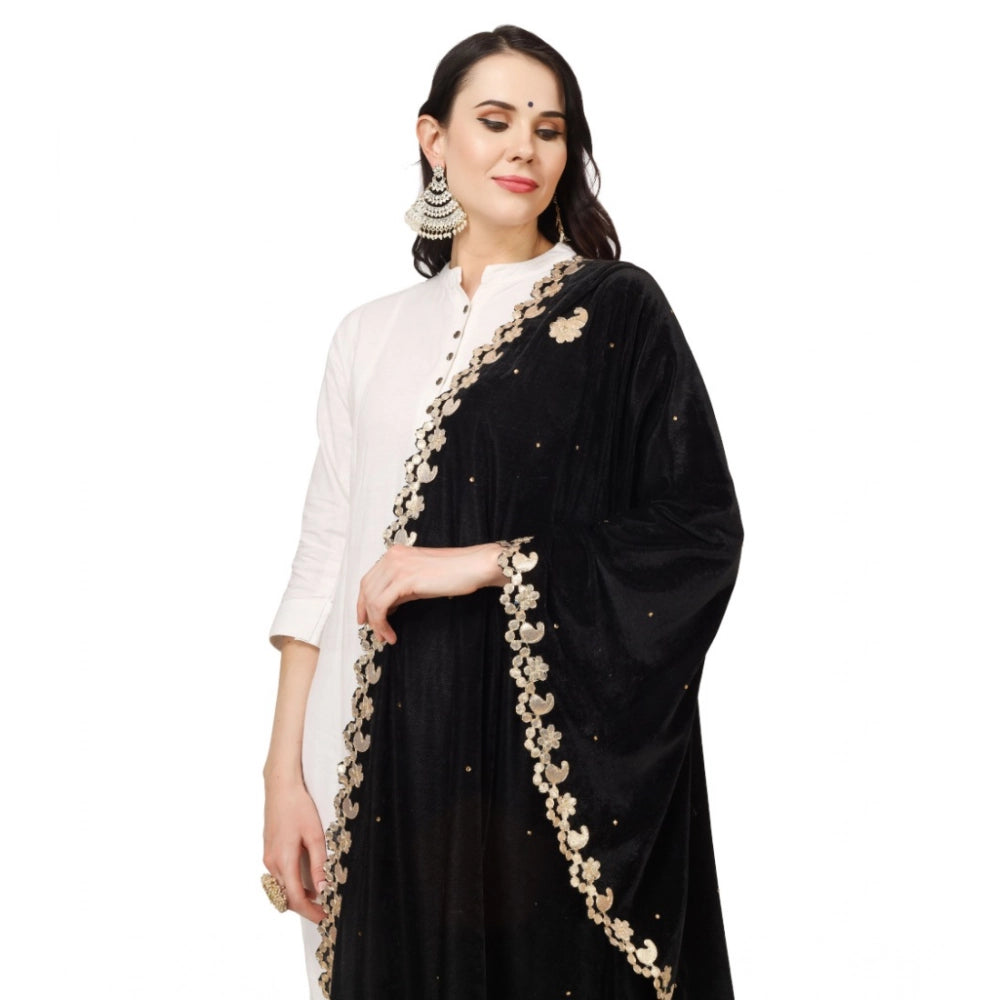 Women's Velvet Gotta Patti Dupatta (Black, Length: 2.25 to 2.50 Mtr)