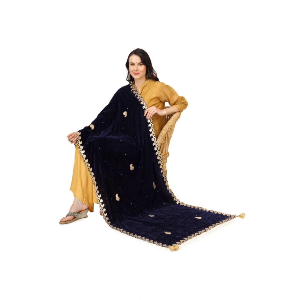 Women's Velvet Gotta Patti Dupatta (Blue, Length: 2.25 to 2.50 Mtr)