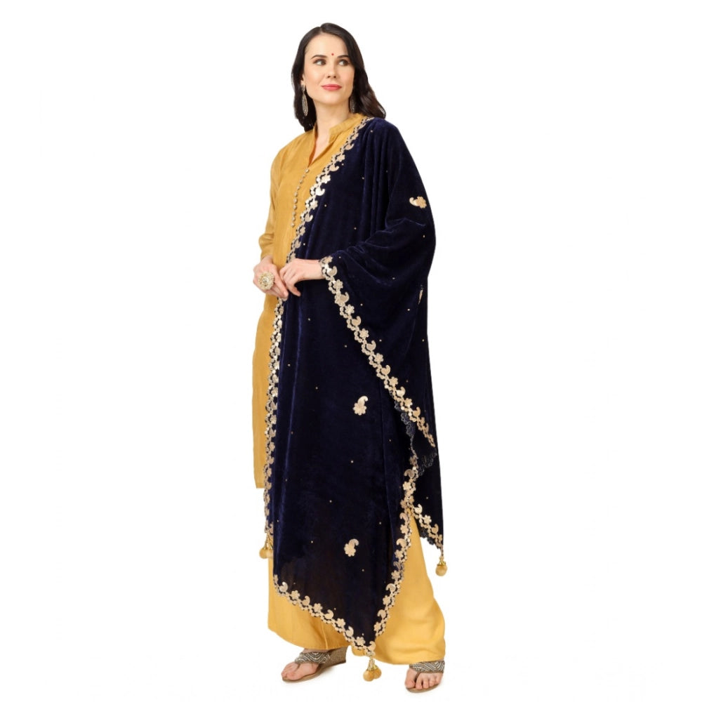 Women's Velvet Gotta Patti Dupatta (Blue, Length: 2.25 to 2.50 Mtr)