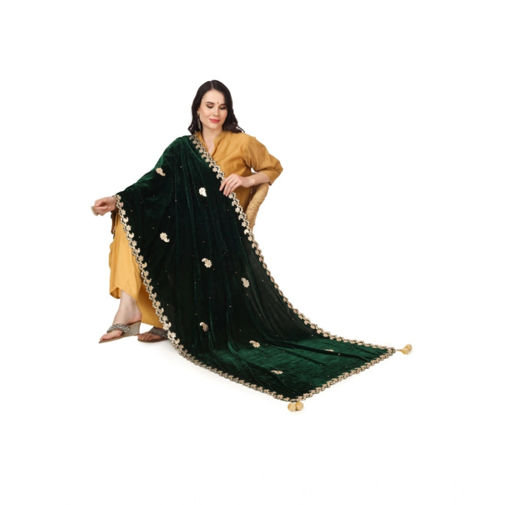 Women's Velvet Gotta Patti Dupatta (Green, Length: 2.25 to 2.50 Mtr)