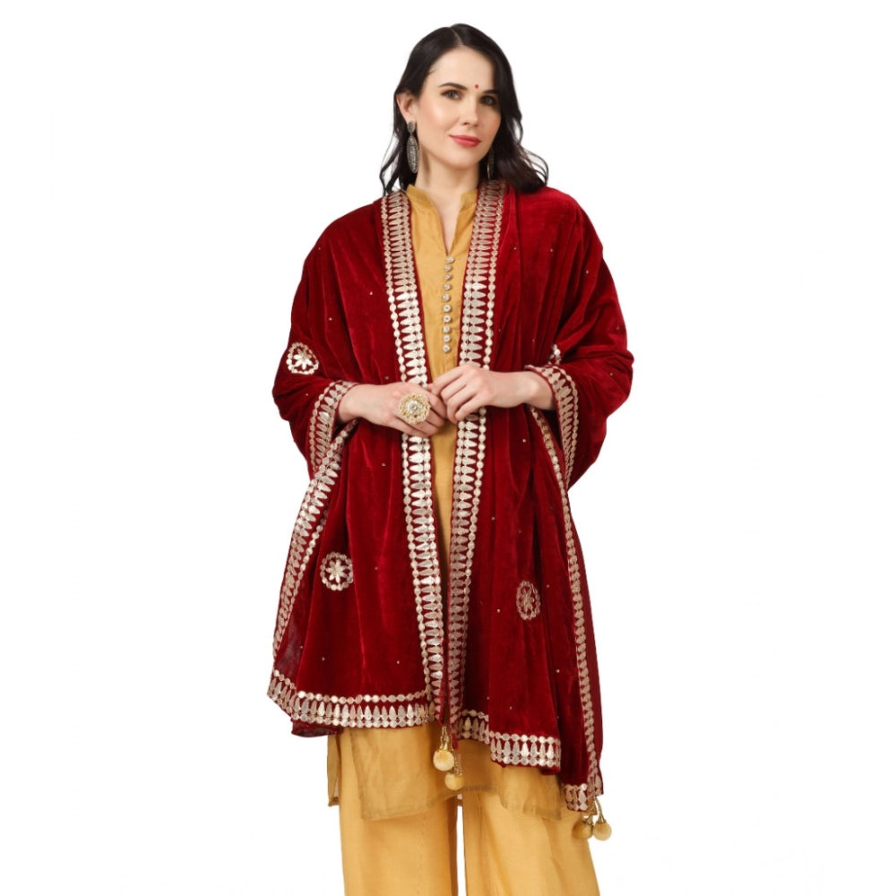 Women's Velvet Gotta Patti Dupatta (Maroon, Length: 2.25 to 2.50 Mtr)