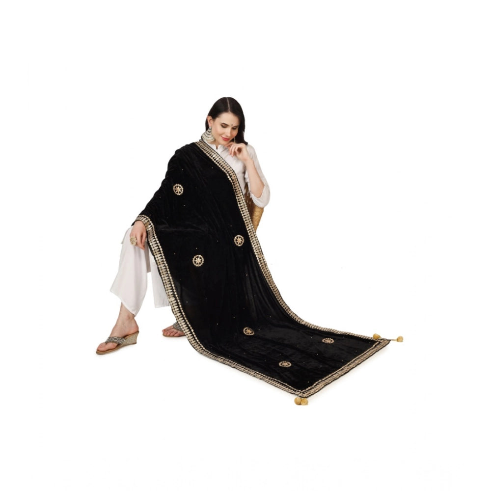 Women's Velvet Gotta Patti Dupatta (Black, Length: 2.25 to 2.50 Mtr)
