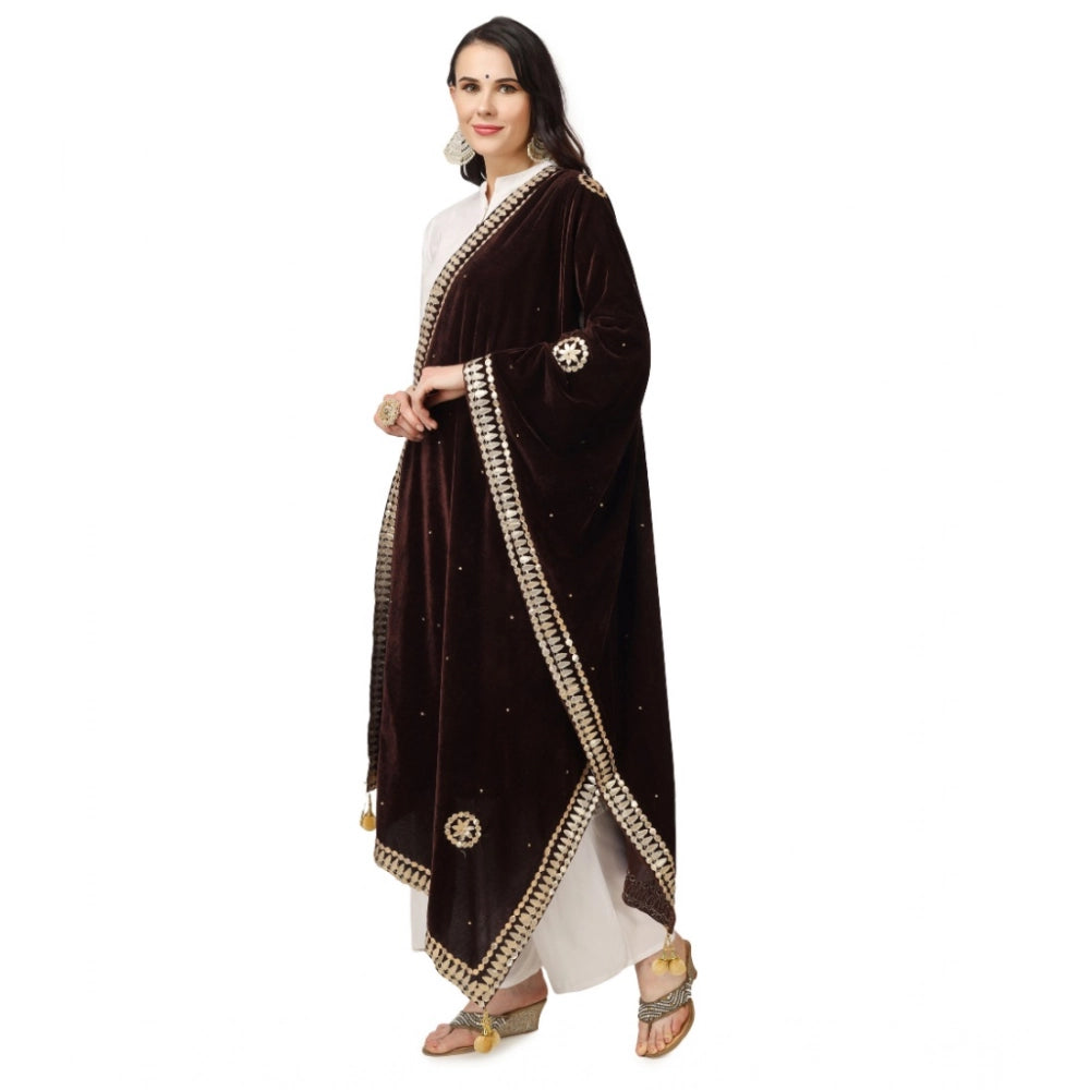 Women's Velvet Gotta Patti Dupatta (Brown, Length: 2.25 to 2.50 Mtr)