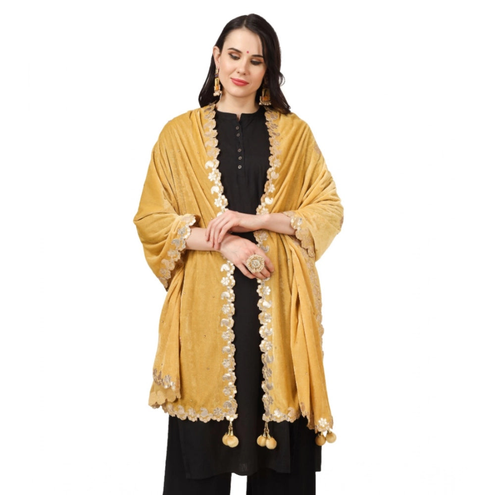 Women's Velvet Gotta Patti Dupatta (Yellow, Length: 2.25 to 2.50 Mtr)
