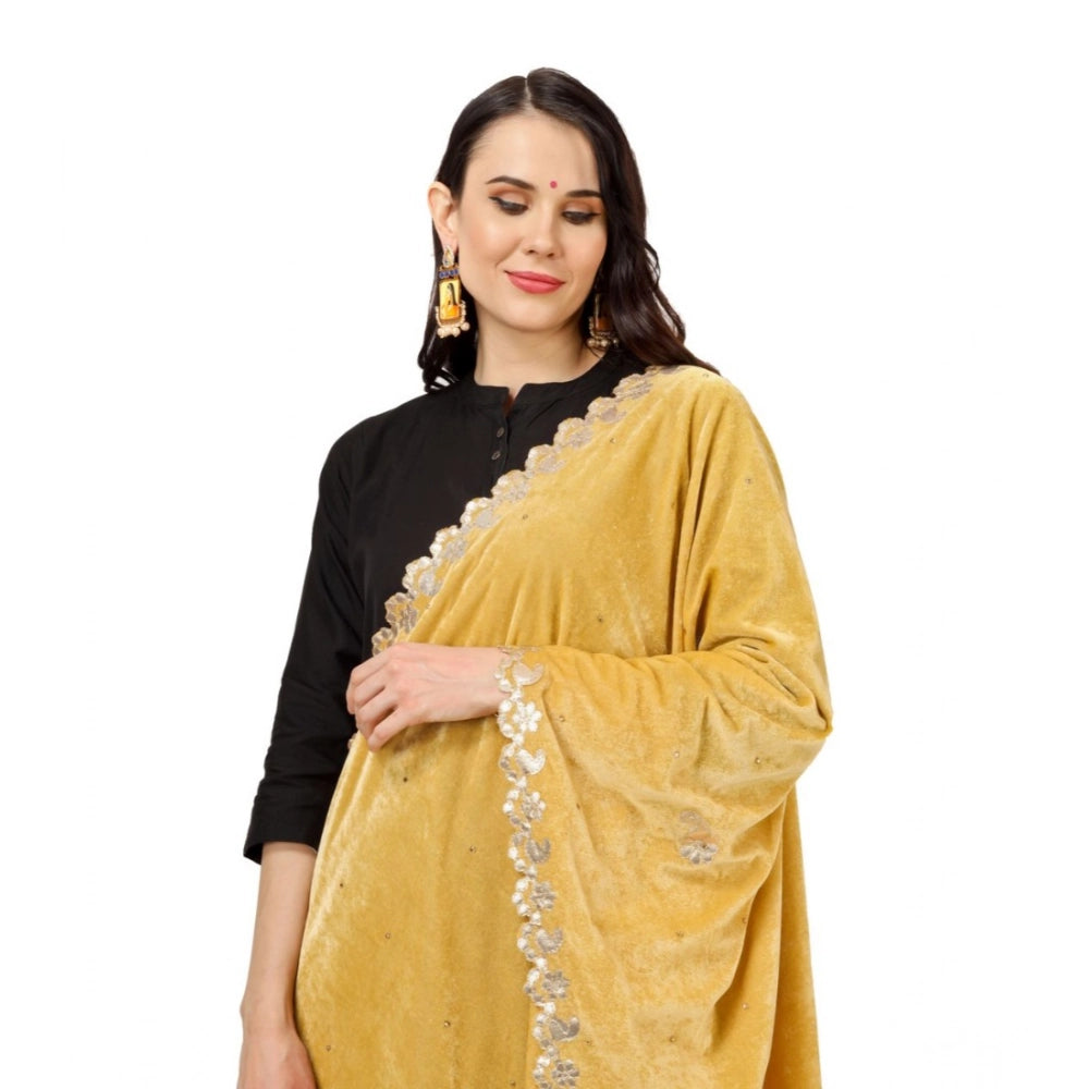 Women's Velvet Gotta Patti Dupatta (Yellow, Length: 2.25 to 2.50 Mtr)
