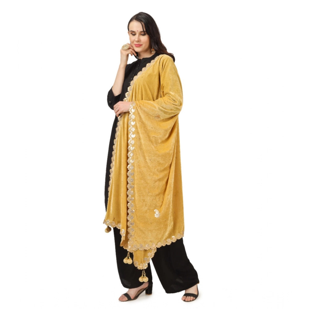 Women's Velvet Gotta Patti Dupatta (Yellow, Length: 2.25 to 2.50 Mtr)
