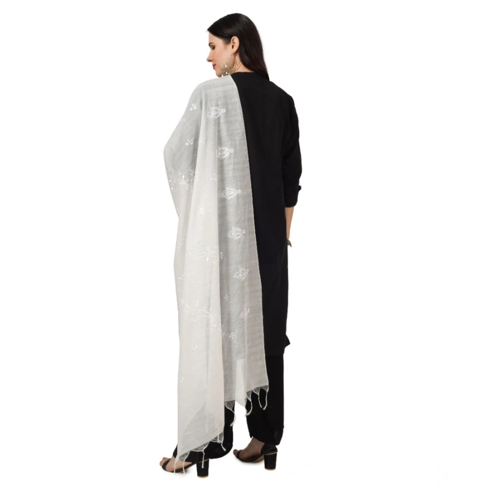 Women's Cotton Embroidered Dupatta (White, Length: 2.25 to 2.50 Mtr)