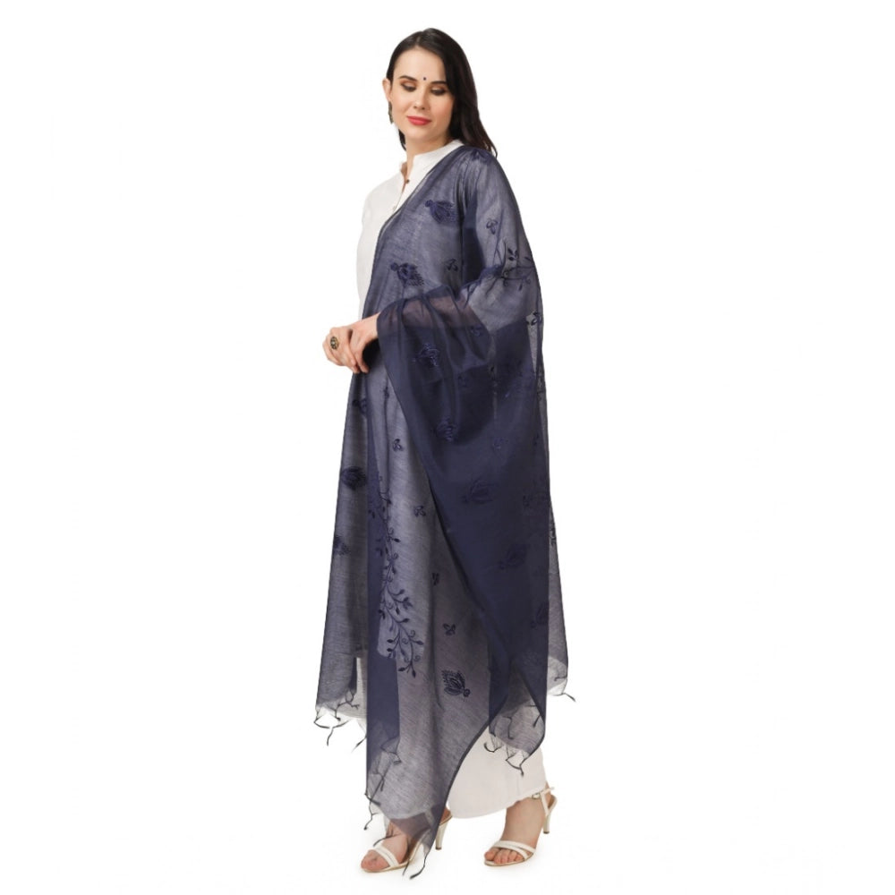 Women's Cotton Embroidered Dupatta (Dark Blue, Length: 2.25 to 2.50 Mtr)