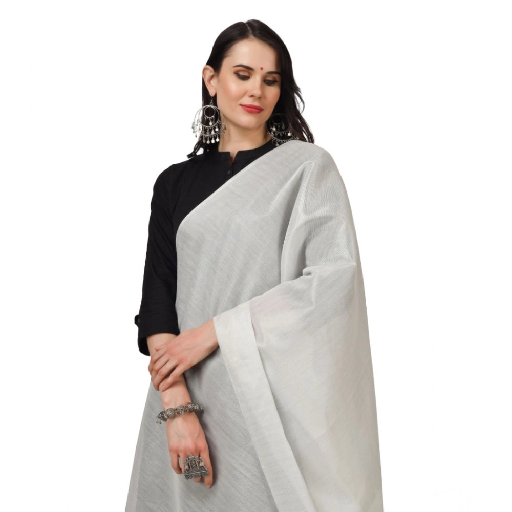Women's Chanderi Solid Dupatta (White, Length: 2.25 to 2.50 Mtr)