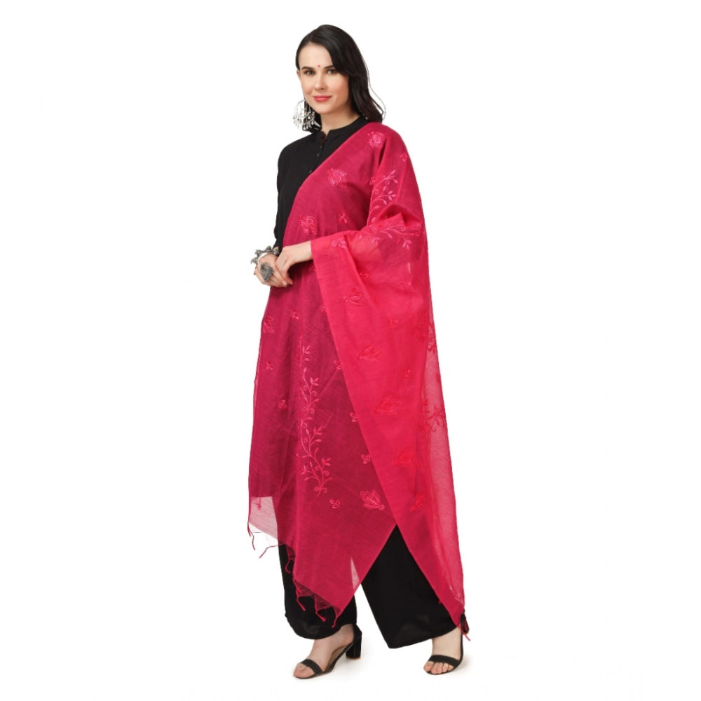 Women's Cotton Embroidered Dupatta (Maroon, Length: 2.25 to 2.50 Mtr)
