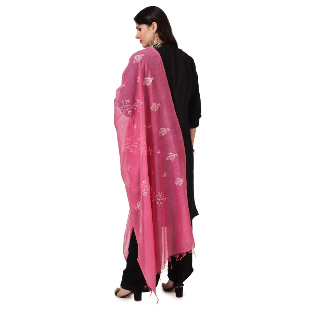 Women's Cotton Embroidered Dupatta (Pink, Length: 2.25 to 2.50 Mtr)