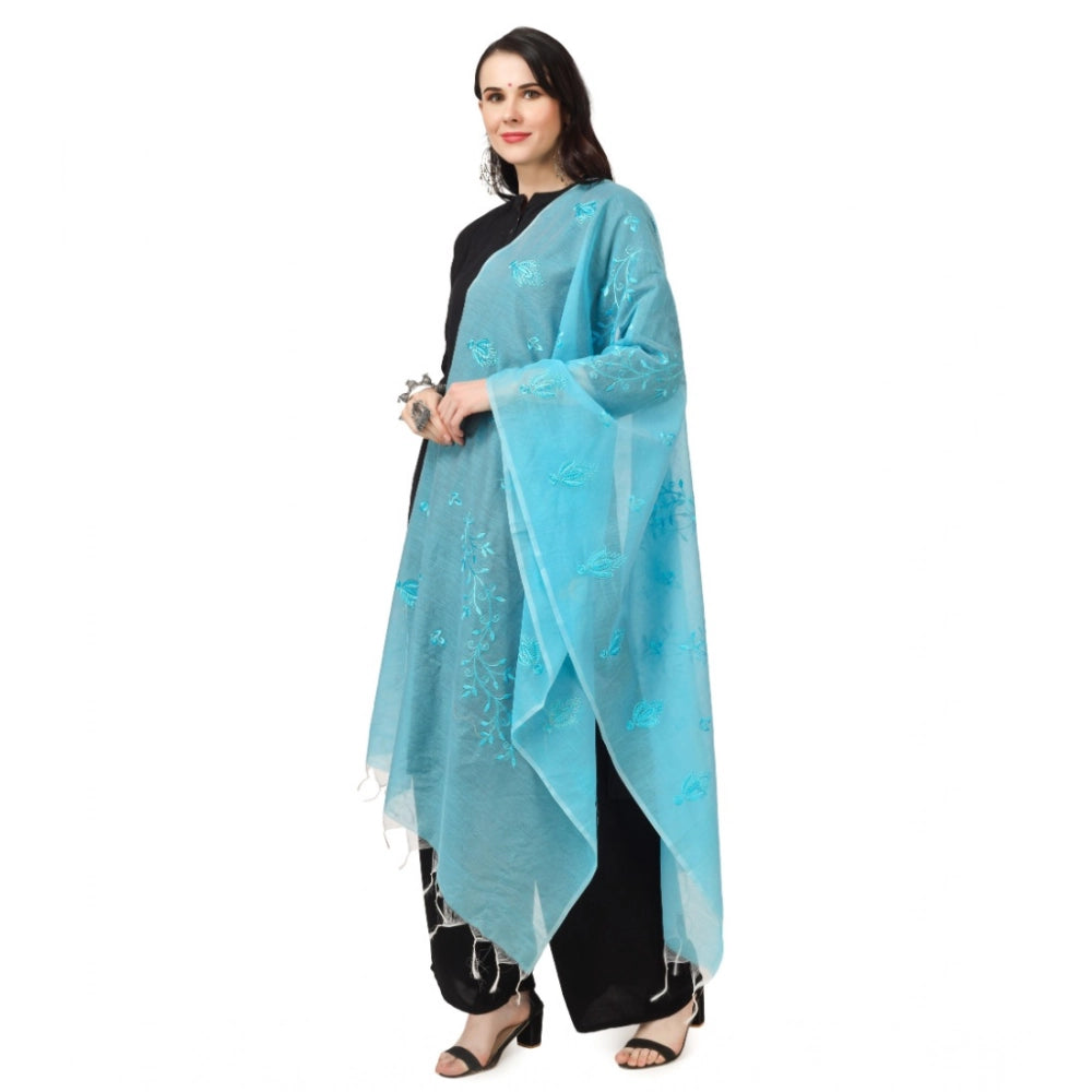 Women's Cotton Embroidered Dupatta (Aqua Blue, Length: 2.25 to 2.50 Mtr)