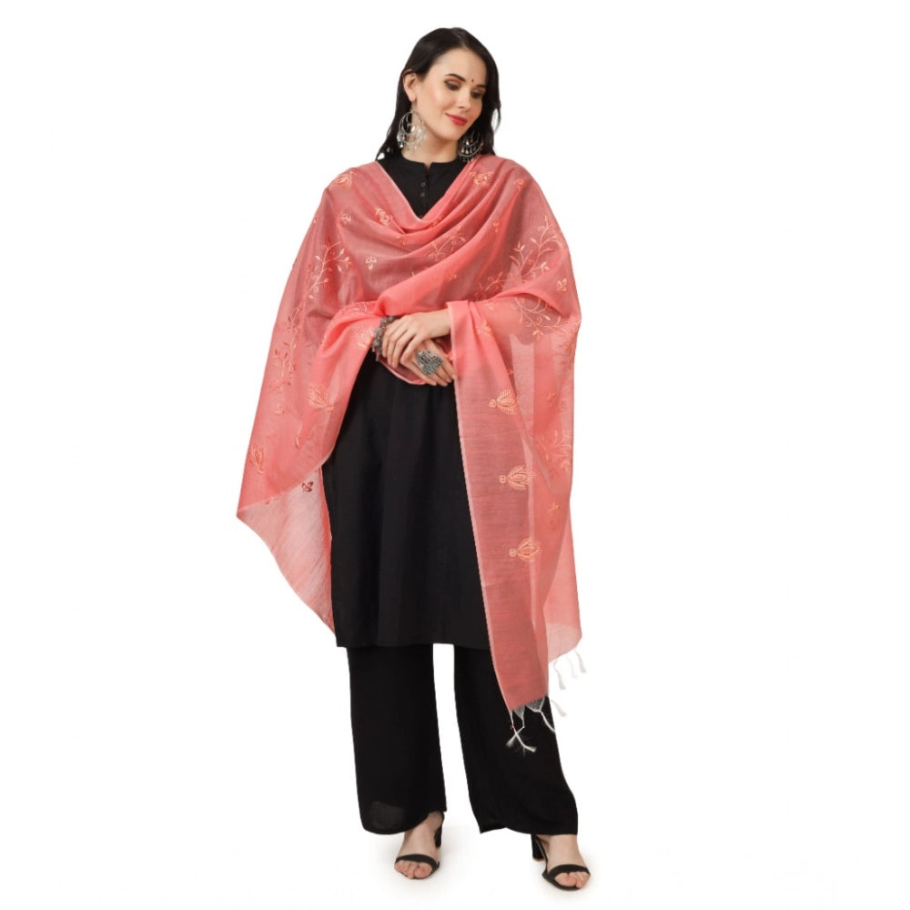 Women's Cotton Embroidered Dupatta (Peach, Length: 2.25 to 2.50 Mtr)