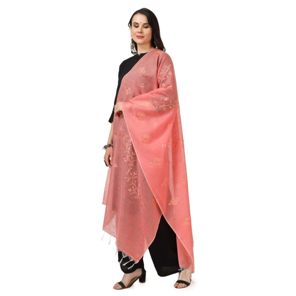 Women's Cotton Embroidered Dupatta (Peach, Length: 2.25 to 2.50 Mtr)