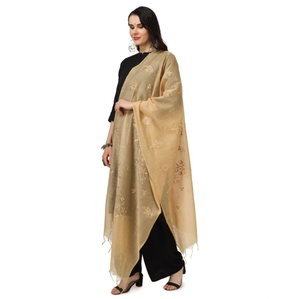 Women's Cotton Embroidered Dupatta (Gold, Length: 2.25 to 2.50 Mtr)