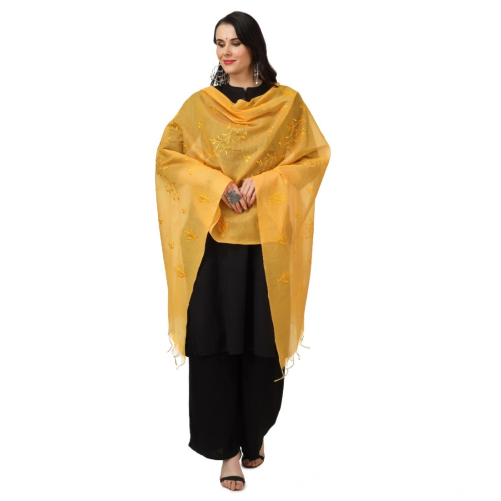 Women's Cotton Embroidered Dupatta (Yellow, Length: 2.25 to 2.50 Mtr)