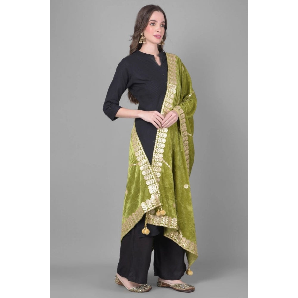 Women's Velvet Gotta Patti Dupatta (Olive, Length: 2.25 to 2.50 Mtr)