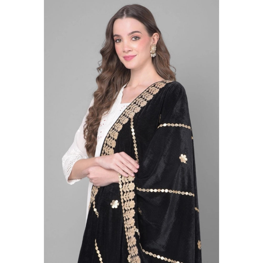 Women's Velvet Gotta Patti Dupatta (Black, Length: 2.25 to 2.50 Mtr)