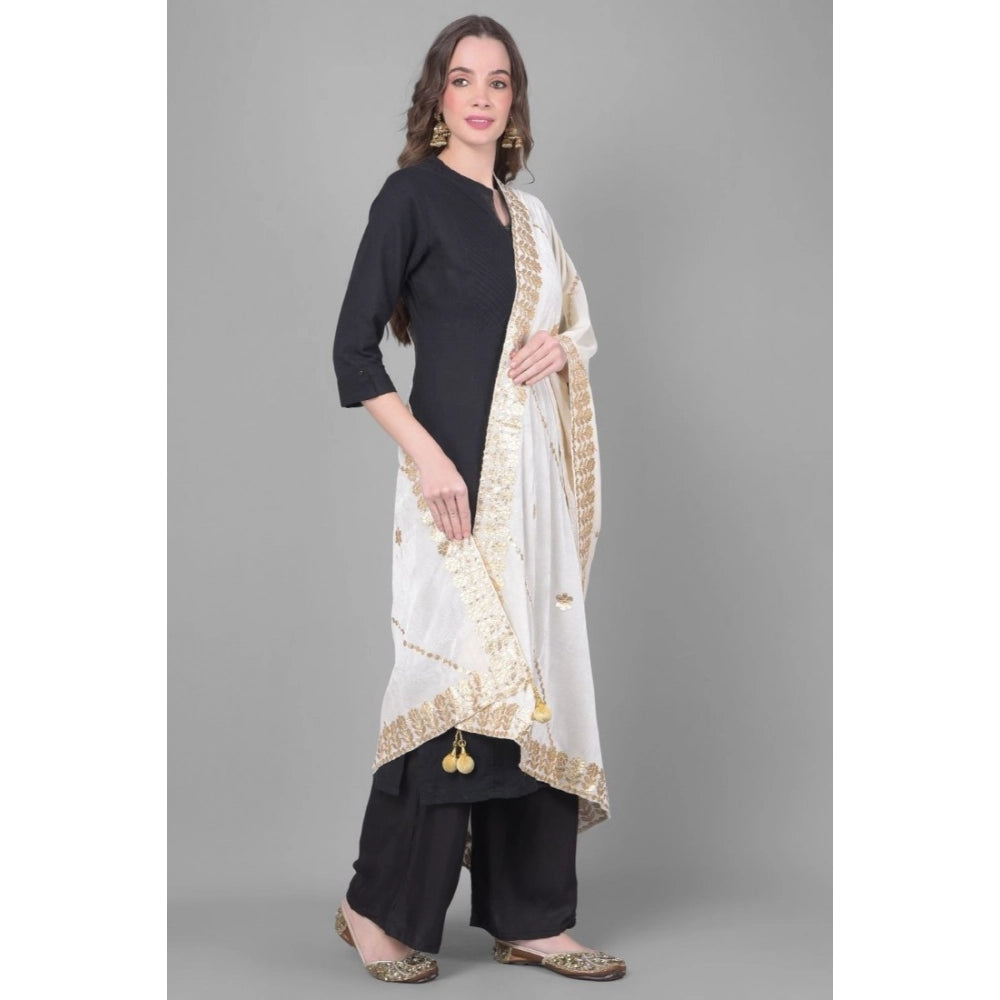 Women's Velvet Gotta Patti Dupatta (White, Length: 2.25 to 2.50 Mtr)
