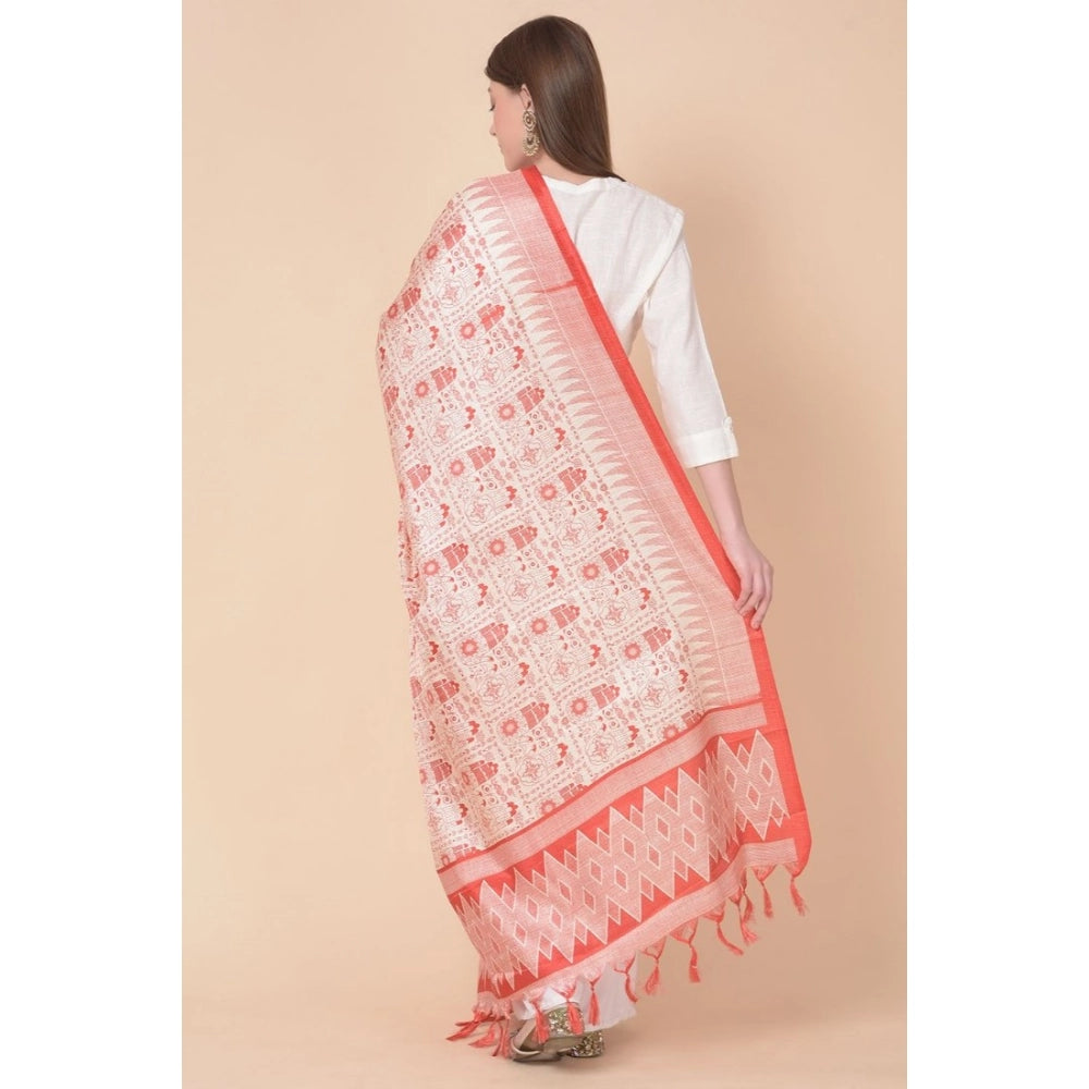 Women's Art Silk Printed Dupatta (Orange, Length: 2.25 to 2.50 Mtr)