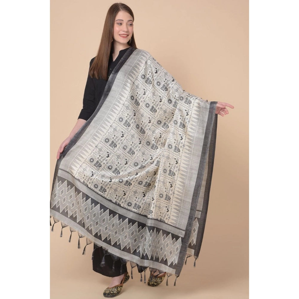 Women's Art Silk Printed Dupatta (Black, Length: 2.25 to 2.50 Mtr)