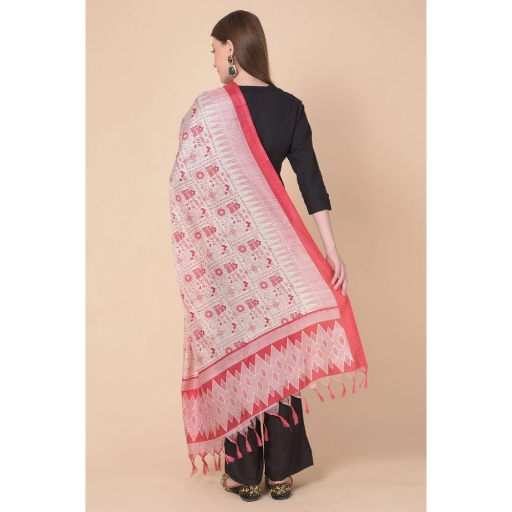 Women's Art Silk Printed Dupatta (Red, Length: 2.25 to 2.50 Mtr)