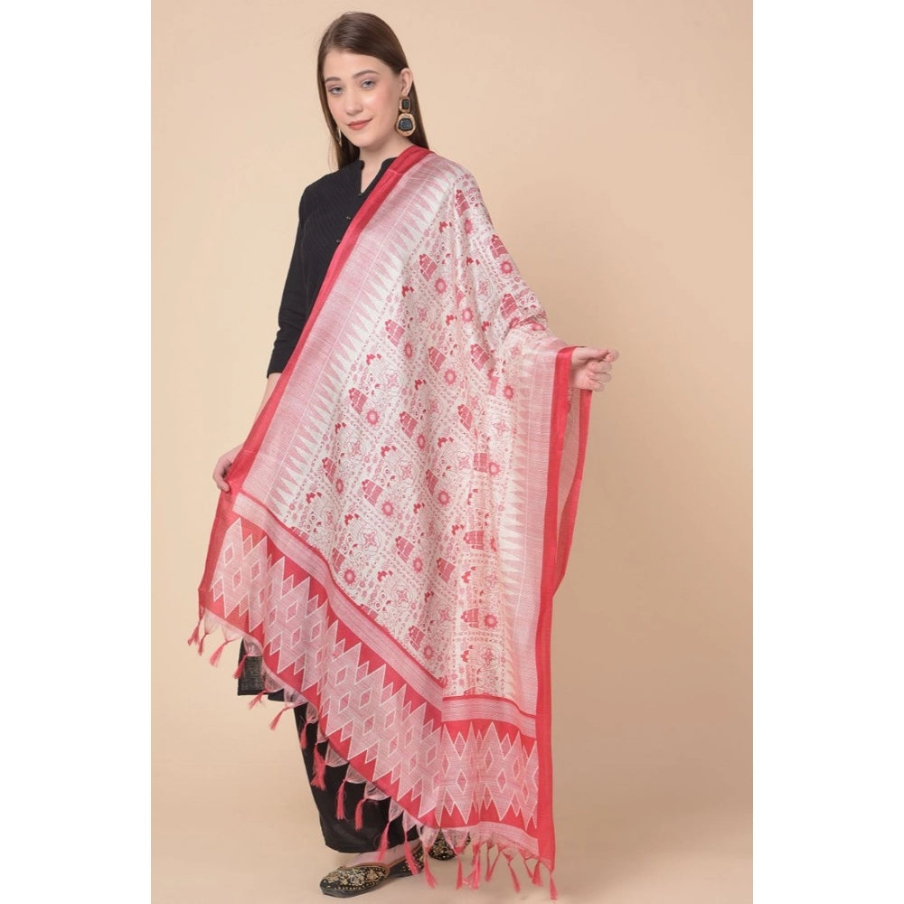 Women's Art Silk Printed Dupatta (Red, Length: 2.25 to 2.50 Mtr)
