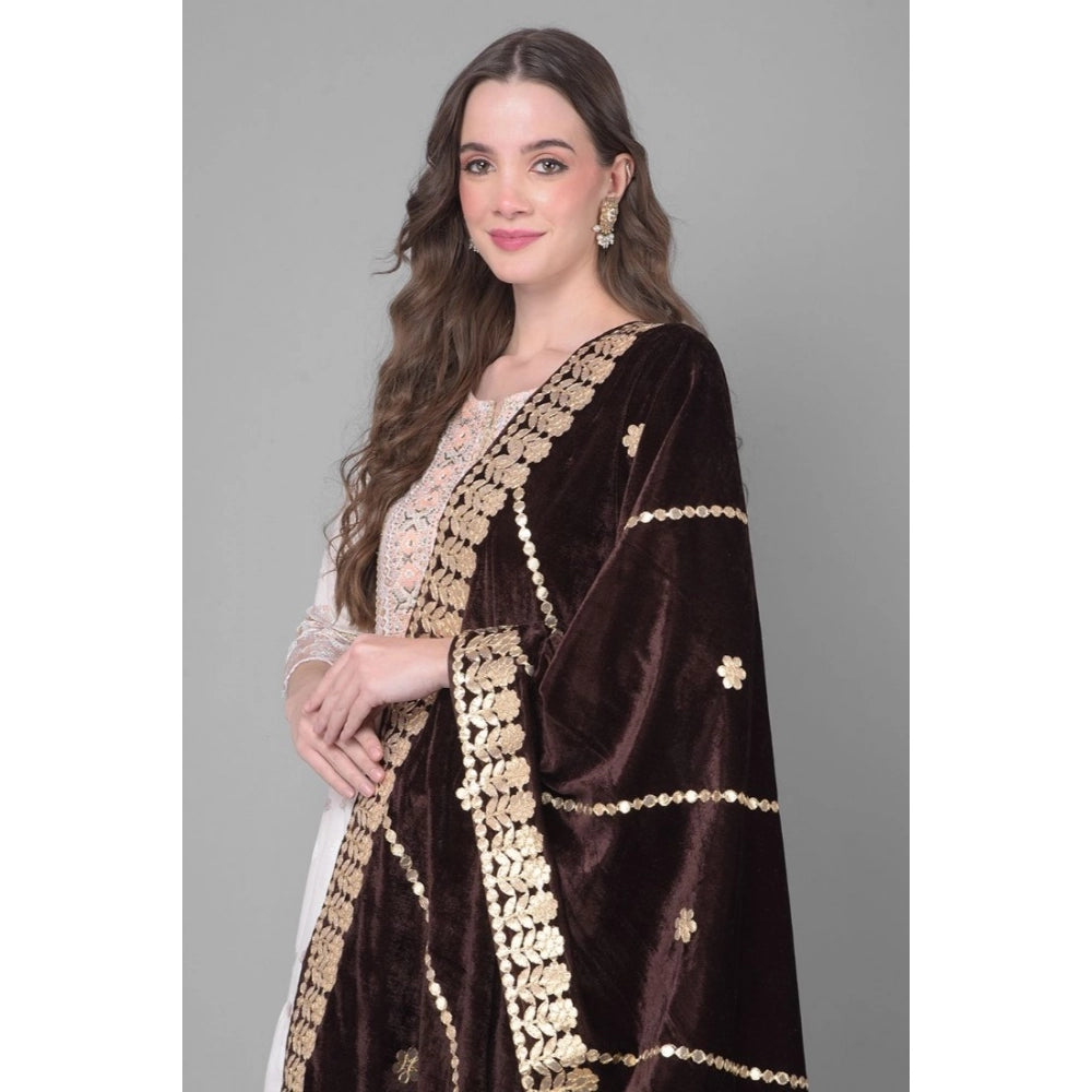 Women's Velvet Gotta Patti Dupatta (Brown, Length: 2.25 to 2.50 Mtr)