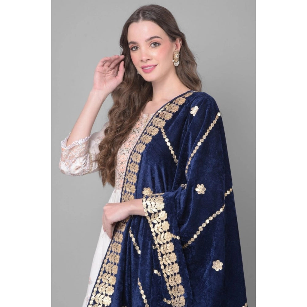 Women's Velvet Gotta Patti Dupatta (Navy, Length: 2.25 to 2.50 Mtr)