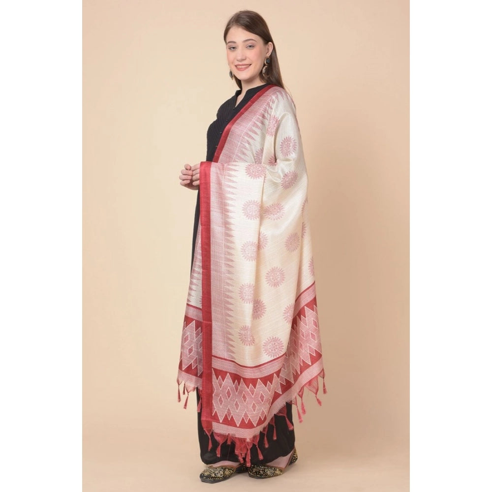 Women's Art Silk Printed Dupatta (Maroon, Length: 2.25 to 2.50 Mtr)